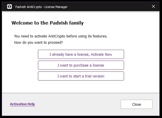 Selecting “I have a license and want to activate it” - 1